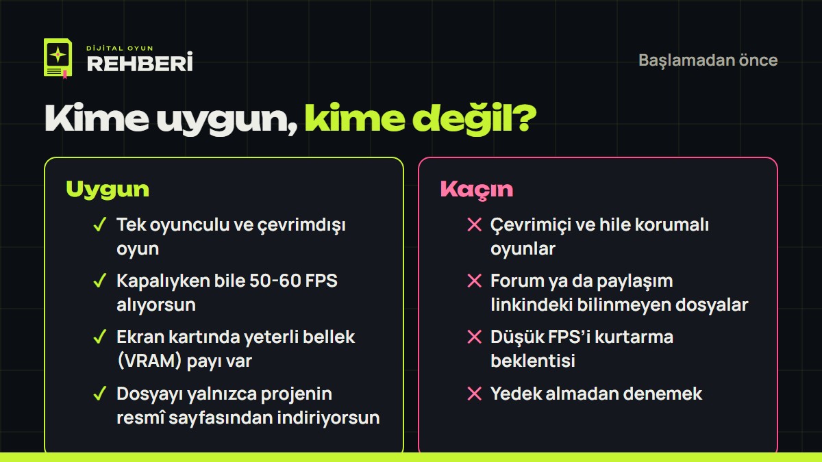 Kime uygun, kime değil: tek oyunculu çevrimdışı kullanım uygun, çevrimiçi hile korumalı oyunlar uygun değil